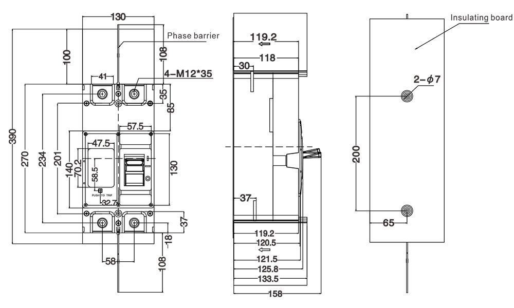 ATDM5DC-800 Mounting dimension of front connection(2P)