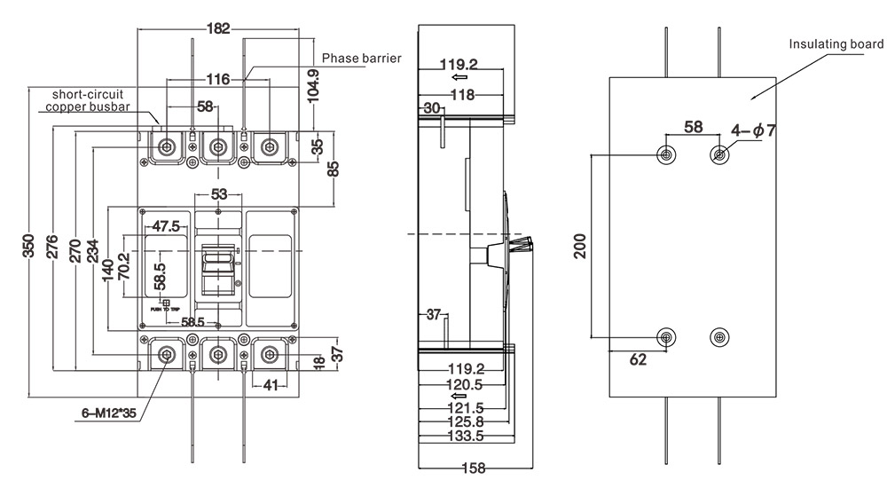 ATDM5DC-800 Mounting dimension of front connection(3P)